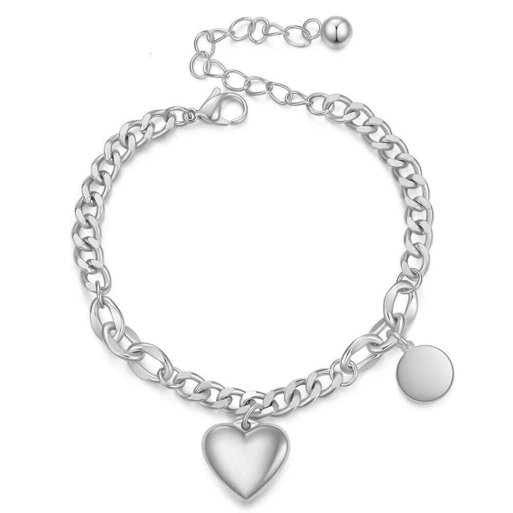 New fashionable Cuban chain, 26-letter heart-shaped engraved stainless steel bracelet for women Z260313