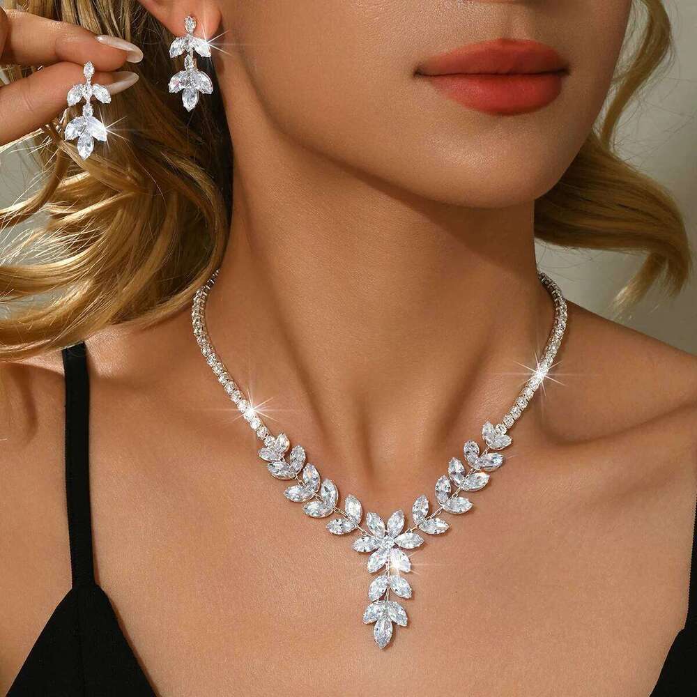 Elegant, simple, atmospheric, trendy Korean necklace, ring, bracelet, earring four piece set suitable for wedding dresses Z260313