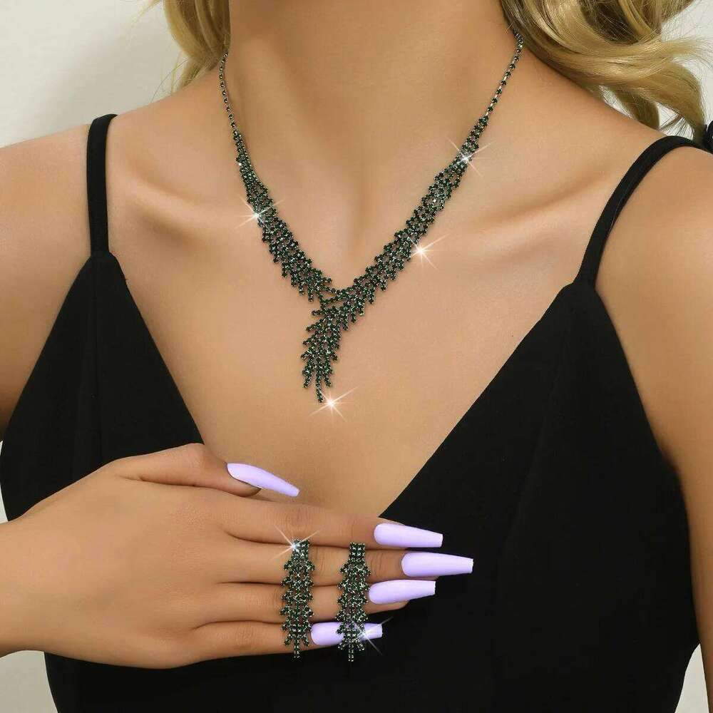 Women Shiny Branch Rhinestone Jewelry Set Necklace Earrings Party Prom Evening Fashion Accessories Z260313
