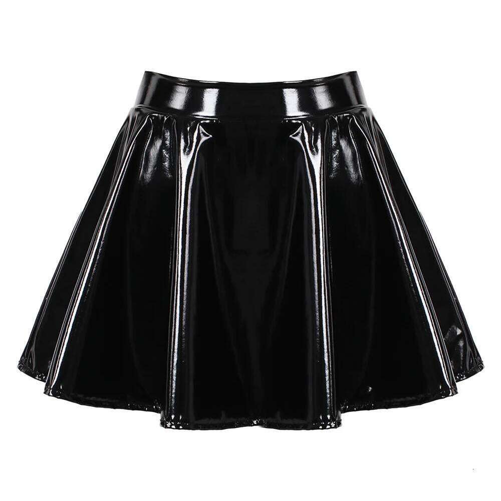 Fashion Short Women Patent Leather Wet Look Flared Mini Skirt Ladies Casual Daily Skirts Cosplay Costume Z260314