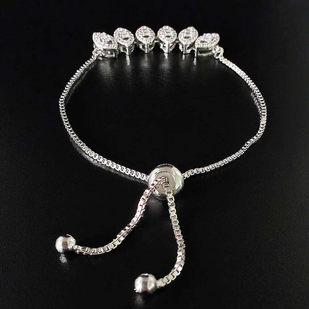 Moonso Marquise Square Cut Luxury Silver Color on Hand Tennis Bracelet Bangle for Women Valentine's Day Gift Jewelry S7973 Z260313