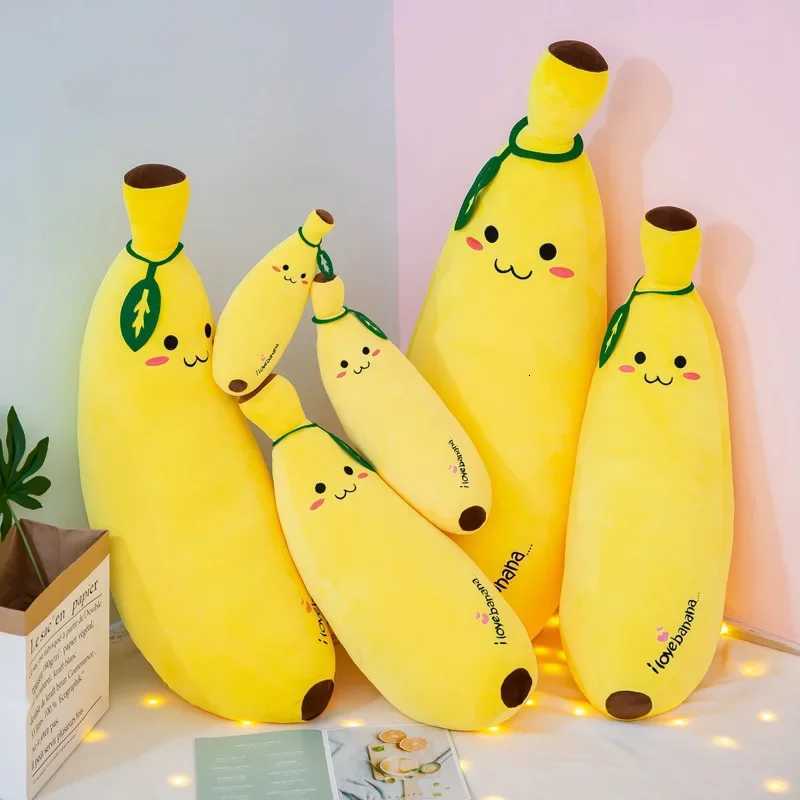 Cute Long Strip Banana Stuffed Body Pillow Large Realistic Banana Cushion Cartoon Expression Sofa Bedroom Cushion Home Decor Y260314