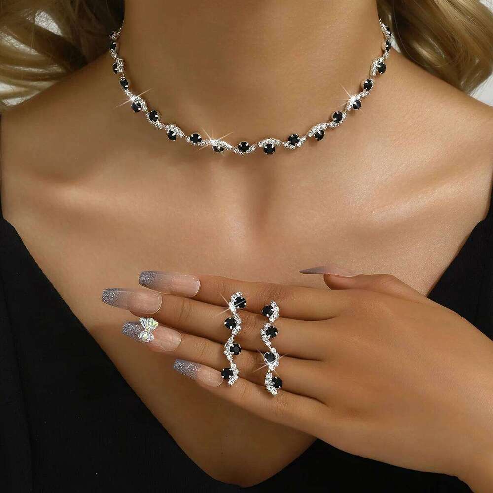 3pcs Rhinestone Flower Decor Necklace & Drop Earrings Jewelry Set Wedding Series Dating Accessories Z260313