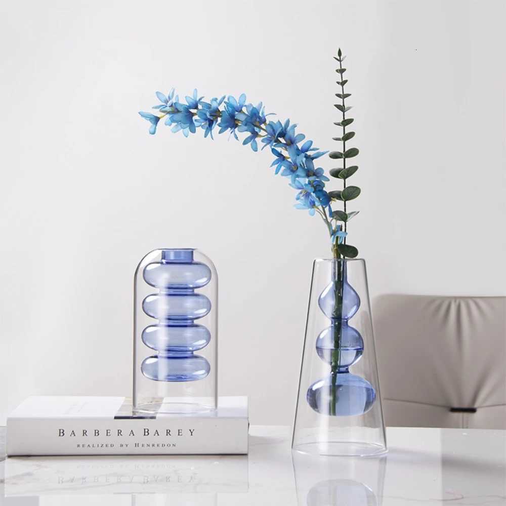 Simple Double-layer Glass Vase for Flower Arrangement Hydroponic Green Plant Vase Wedding Living Home Office Table Decor Y260314