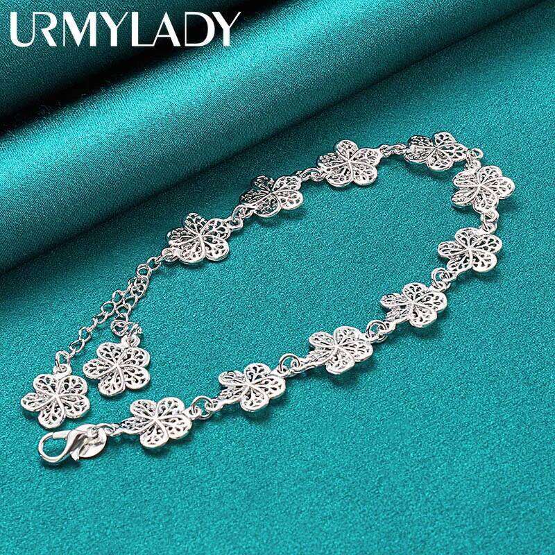 URMYLADY 925 Sterling Silver Flower Tassels Chain Bracelet For Women Wedding Engagement Party Fashion Jewelry Z260313
