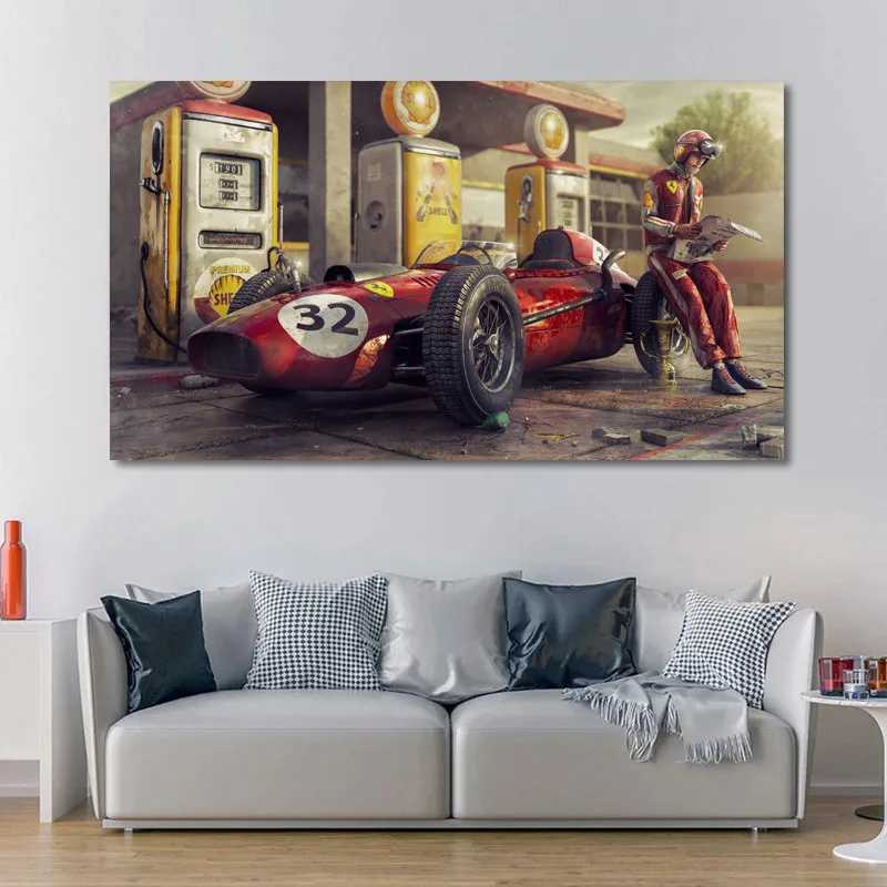 Vintage Car Poster Ferraris Classic Racing F1 Race Car Artwork Wall Art Picture Print Canvas Painting For Home Living Room Decor D260314