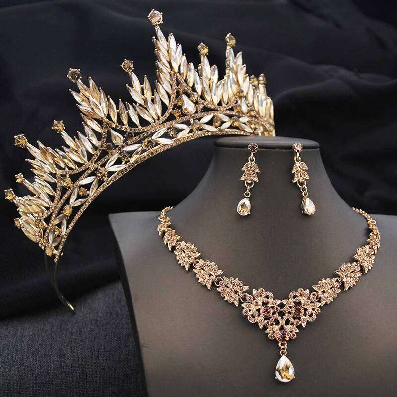 Bridal 3 Pcs Baroque Wedding Crown Jewelry Sets Tiaras and Necklace Earrings Set Party Prom Dress Costume Accessories Z260313
