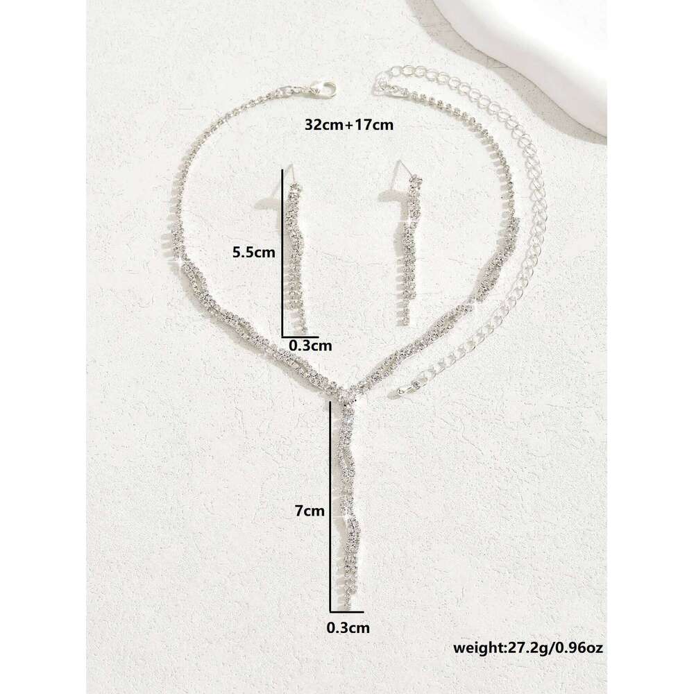 Women's fashion rhinestone geometric series long tassel necklace earrings jewelry set design sense first accessory Z260313