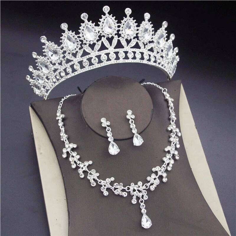 Luxury Crystal Bridal Jewelry Sets for Women Pink Tiaras Necklaces Earrings Bride Wedding Dress Birthday Crown Set Accessory Z260313