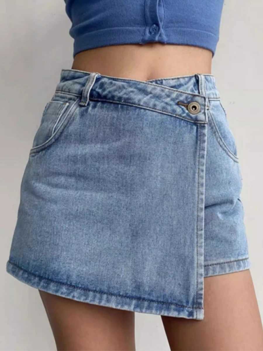High Waist A-Line Skirt Jeans Womens plus Size Summer Faion Anti-Light Uneven Hemline Commute Korean Sle M260314