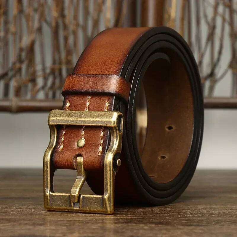 3.8CM Pure Cowhide High Quality Genuine Leather Belts for Men Strap Male Brass Buckle Fancy Vintage Jeans Cowboy Thicken Cintos Z260226