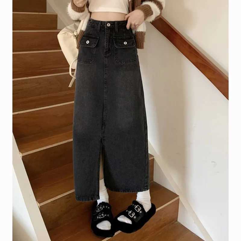 Summer Female Retro Thin High Waist Skirt Hot Sale Lady Wrap Hip A-line Slit Jeans Skirts s Casual Fashion Denim Dress M260314