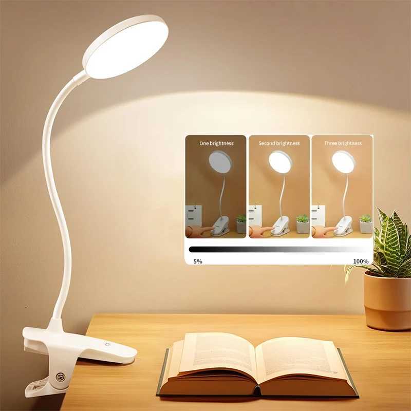 Portable USB Table Lamp Rechargeable Desk Lamp with Clip Bed Reading Night Light LED Touch 3 Modes Dimming Eye Protection Light Y260314