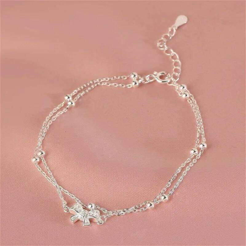 925 Sterling Silver Double Layer Bead Bracelets For Women Retro Korean Zircon Bowknot Chain Bracelet Party Jewelry Z260313