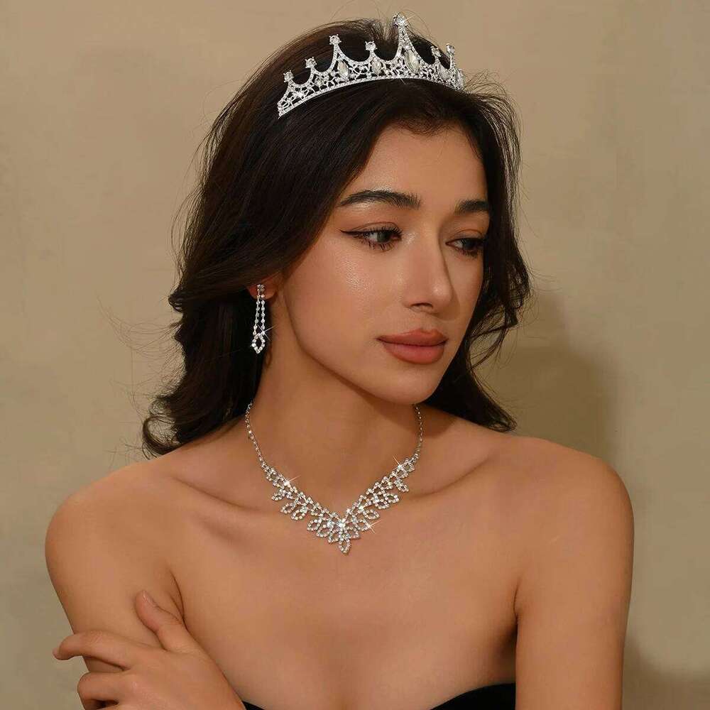 Ladies' fashionable waterdrop leaves, light luxury style, crown necklace, earrings, jewelry set, wedding party, holiday gift Z260313