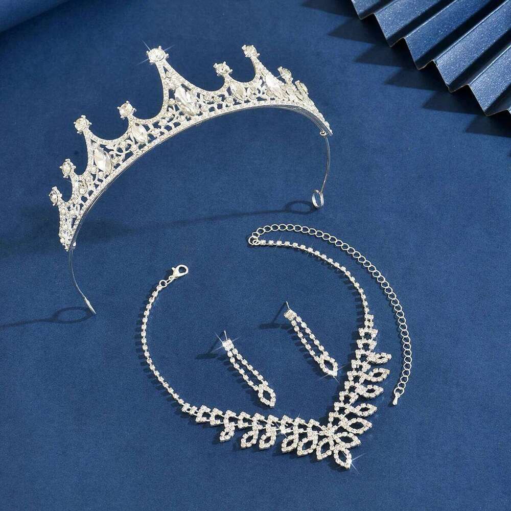 Ladies' fashionable waterdrop leaves, light luxury style, crown necklace, earrings, jewelry set, wedding party, holiday gift Z260313