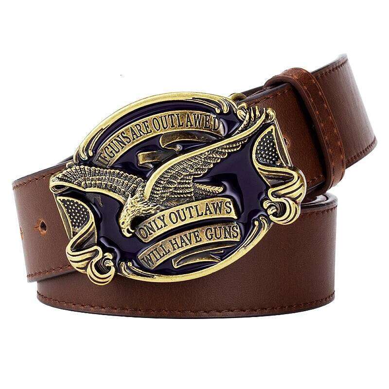 US Badge Belt Guns Freedom Men Leather Belts Metal Buckle Z260226