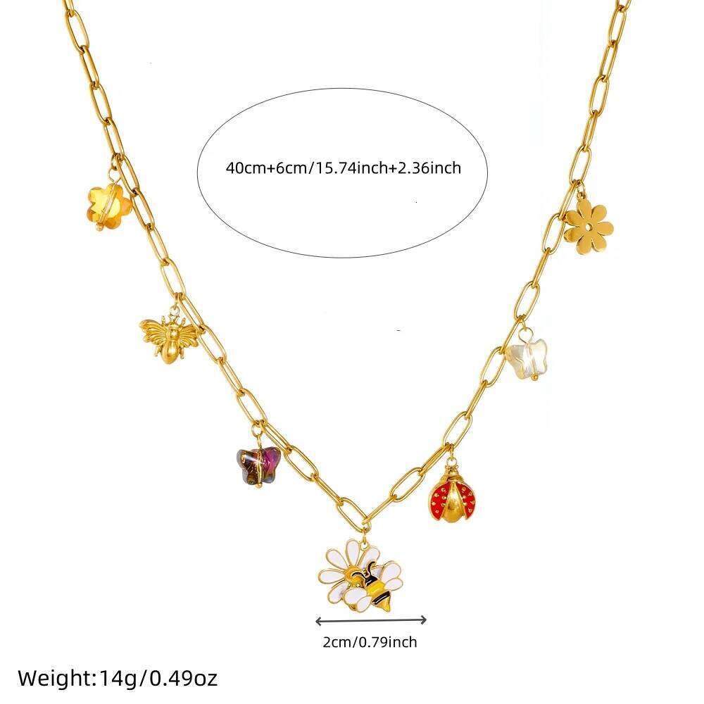 DIEYURO 316L Stainless Steel Bee Flowers Ladybug Butterfly Necklace Bracelet Earrings Set Lady New Fashion Waterproof Jewelry Z260313
