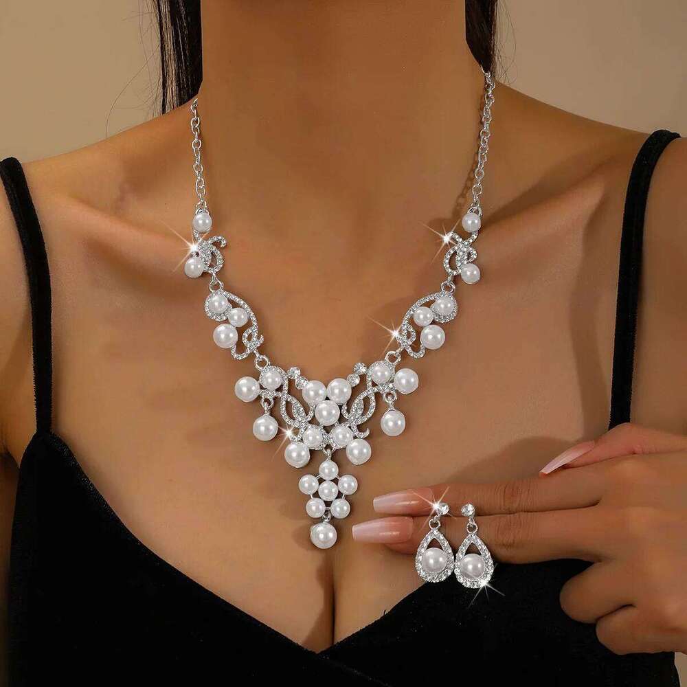 Rhinestone Pearls Bridal Jewelry Sets for Women Choker Necklace Earring and Bracelet Set Wedding Prom Birthday Accessories Z260313