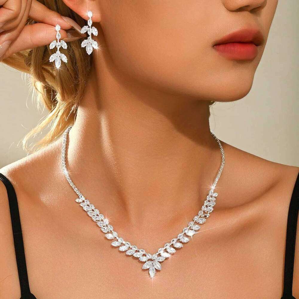 Shining Zircon Artificial Crystal Bridal Flower Necklace Earrings Sets for Women Wedding Party Jewelry Gift Z260313