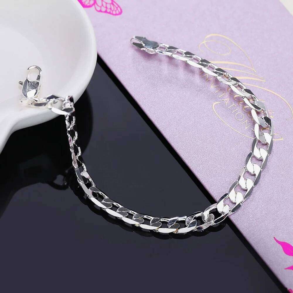 Fine 925 Sterling Silver Classic 6mm Geometric Side Chain Bracelet For Man Woman Fashion Wedding Party Gifts Temperament Jewelry Z260313