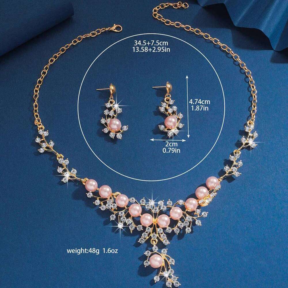 3 pcs jewelry set with artificial pearl decorative necklace and earrings, suitable for women to attend parties Z260313