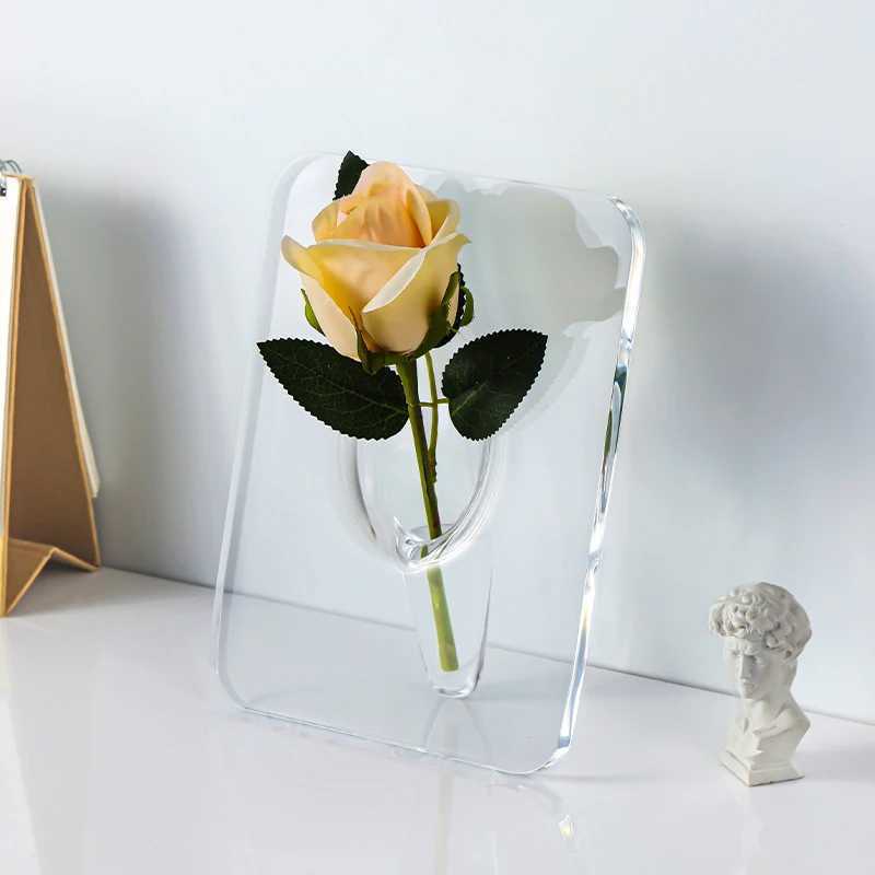 Minimalism Transparent Vase Flowers Pots Desk Decoration Flower Arrangement Geometry Square Floral Vases Room Aesthetic Decor Y260314