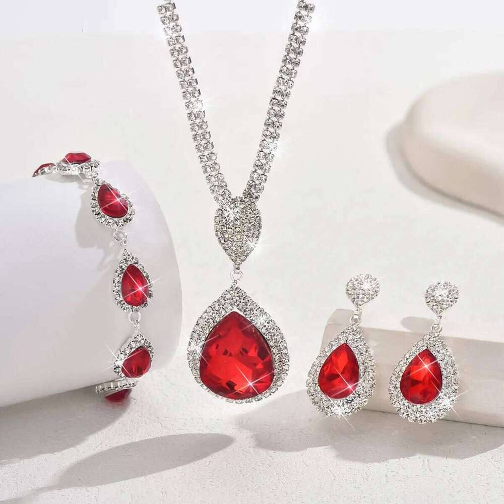 4pcs Elegant Vintage Jewelry Set for Women Blue Water Drop Necklace Shiny Crystal Choker Bridal Wedding Earrings Party Z260313