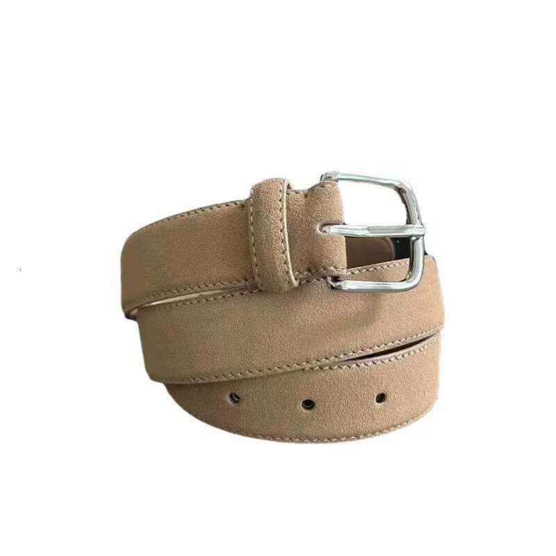 Classic square buckle back leather 3CM wide suede belt for both men and women Z260226