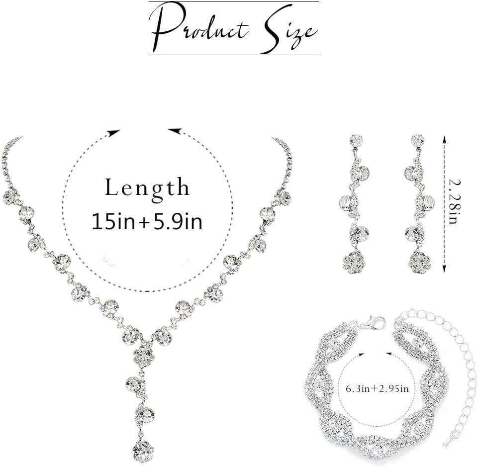 Set Rhinestone Silver Earring Bracelet Necklace Party Prom GiftWedding Earrings Jewelry for Women Z260313