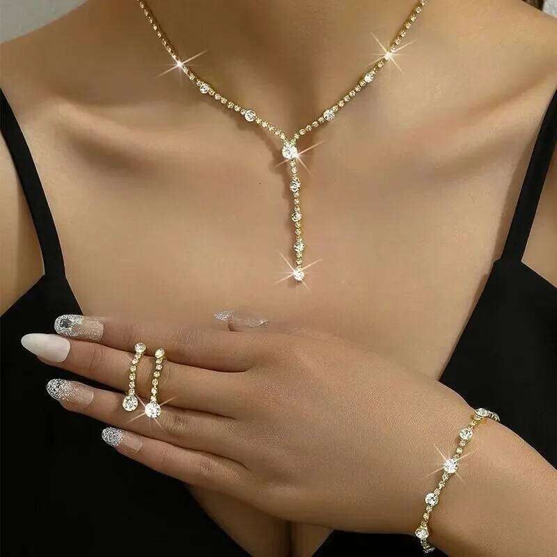 4PC Women's Fashion Trend Minimalist Water Diamond Earrings Necklace Bracelet Jewelry Set Wedding Banquet Party Festival Gift Z260313