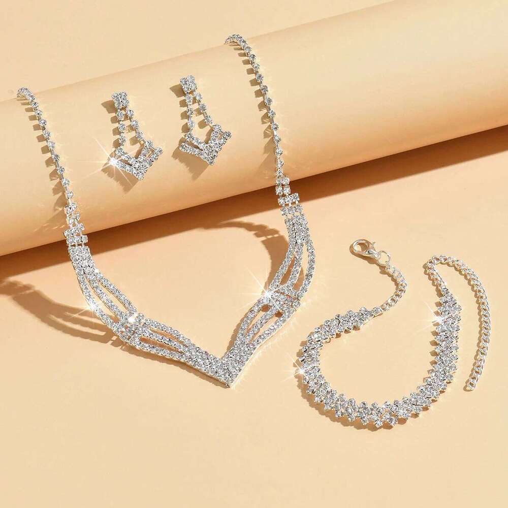 Fashionable design, elegant with rhinestones, super sparkling temperament, light luxury style jewelry set for women Z260313