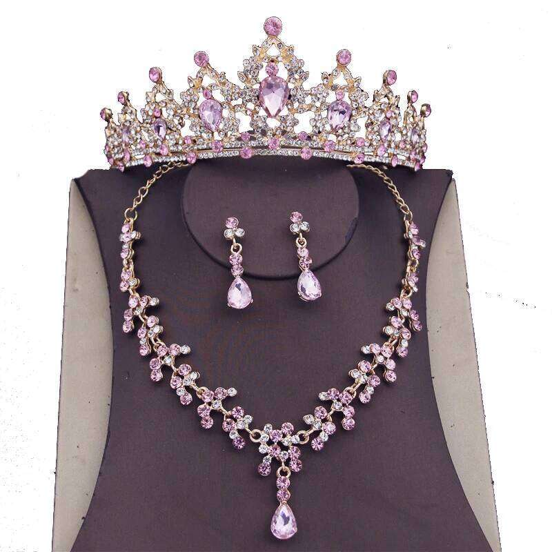 Water Drop Crystal Bridal Sets Women Bride Tiara Crowns Earring Necklace Set Princess Wedding Dress Jewelry Accessories Z260313