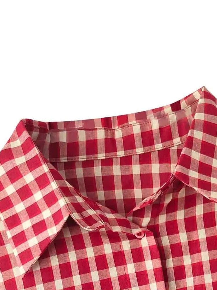 Y2k Autumn Women Vintage Red Plaid Turn-down Collar Over-shirt Long Sleeve Streetwear Loose Patchwork Harajuku Blouses 260311