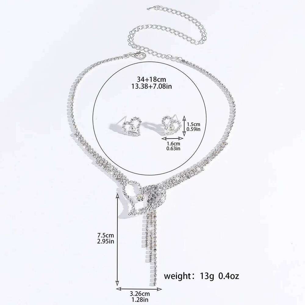 3PC women's fashionable rhinestone peach heart necklace earrings jewelry set, suitable for weddings, parties, and holiday gifts Z260313