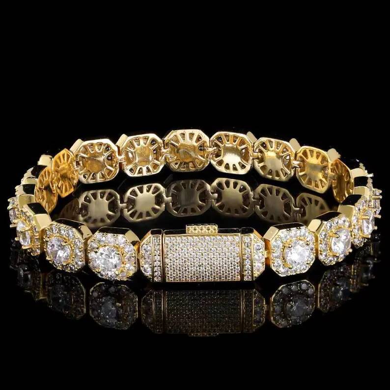 Popular Iced Out Jewelry Handmade Setting 10mm Moissanite Diamond Candy Bracelet S925 Moissanite Hip Hop Bracelet Jewelry