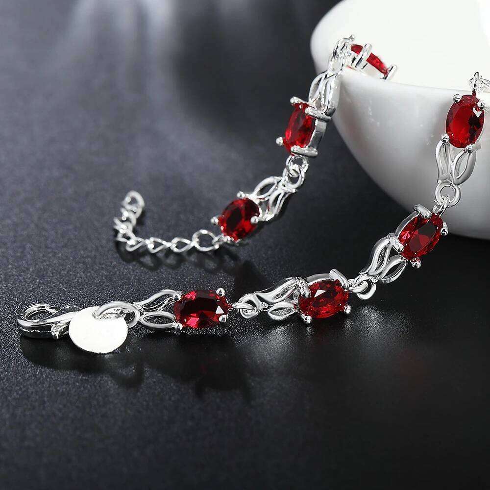 925 Sterling Silver Wild red crystal chain Bracelets for women fashion lady Wedding party beautiful Christmas gifts fine Jewelry Z260313