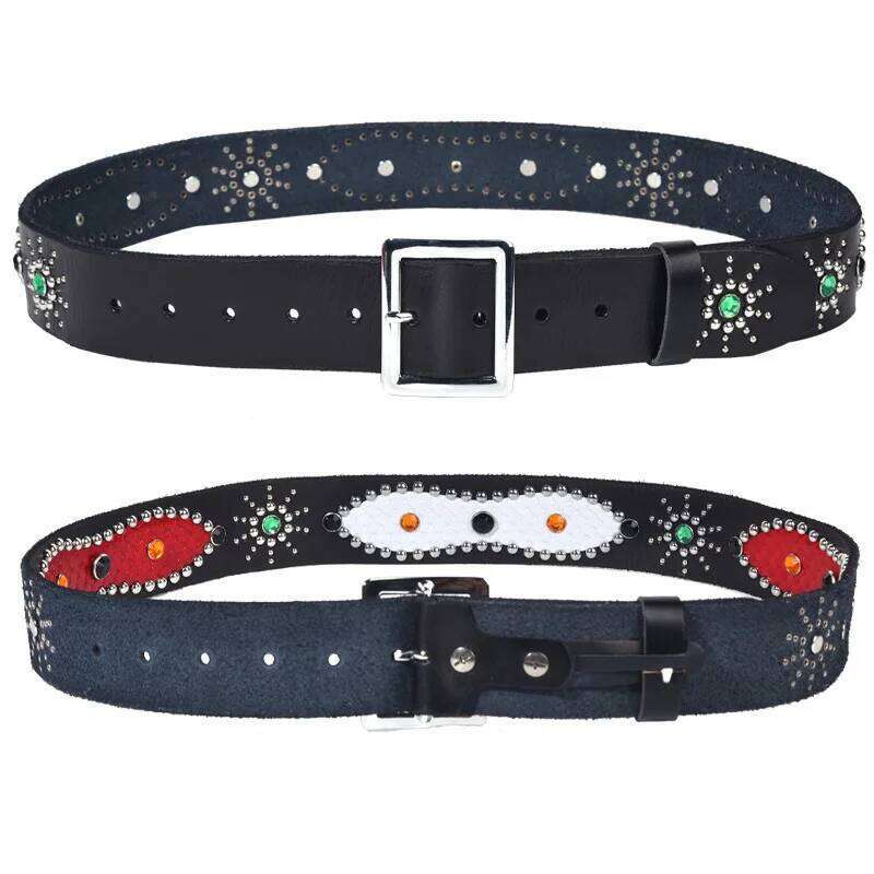 New British Retro Punk Belt with Studs Unisex Fashion Denim Leather Decor Factory Direct Sale Z260226