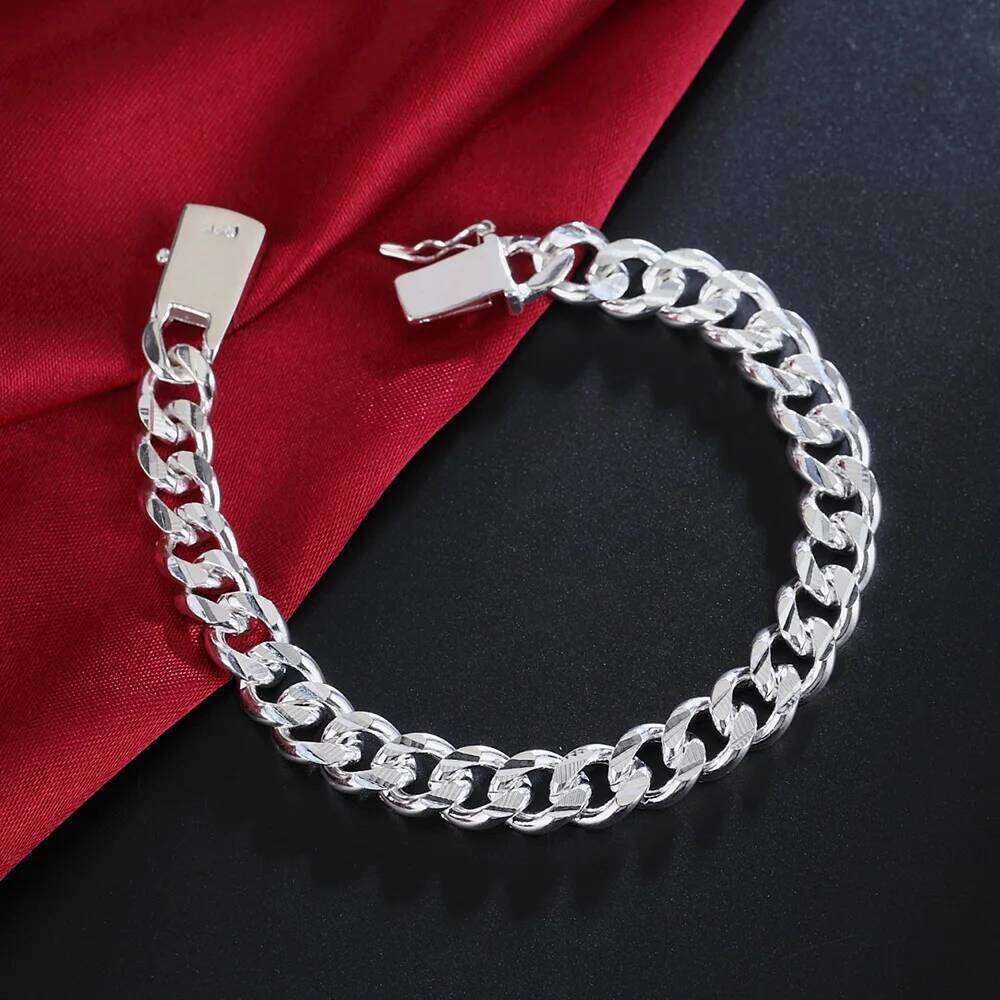 925 Sterling Silver Solid 8/10mm chain Bracelet men women Chain noble wedding Jewelry fashion charms party birthday gift Z260313