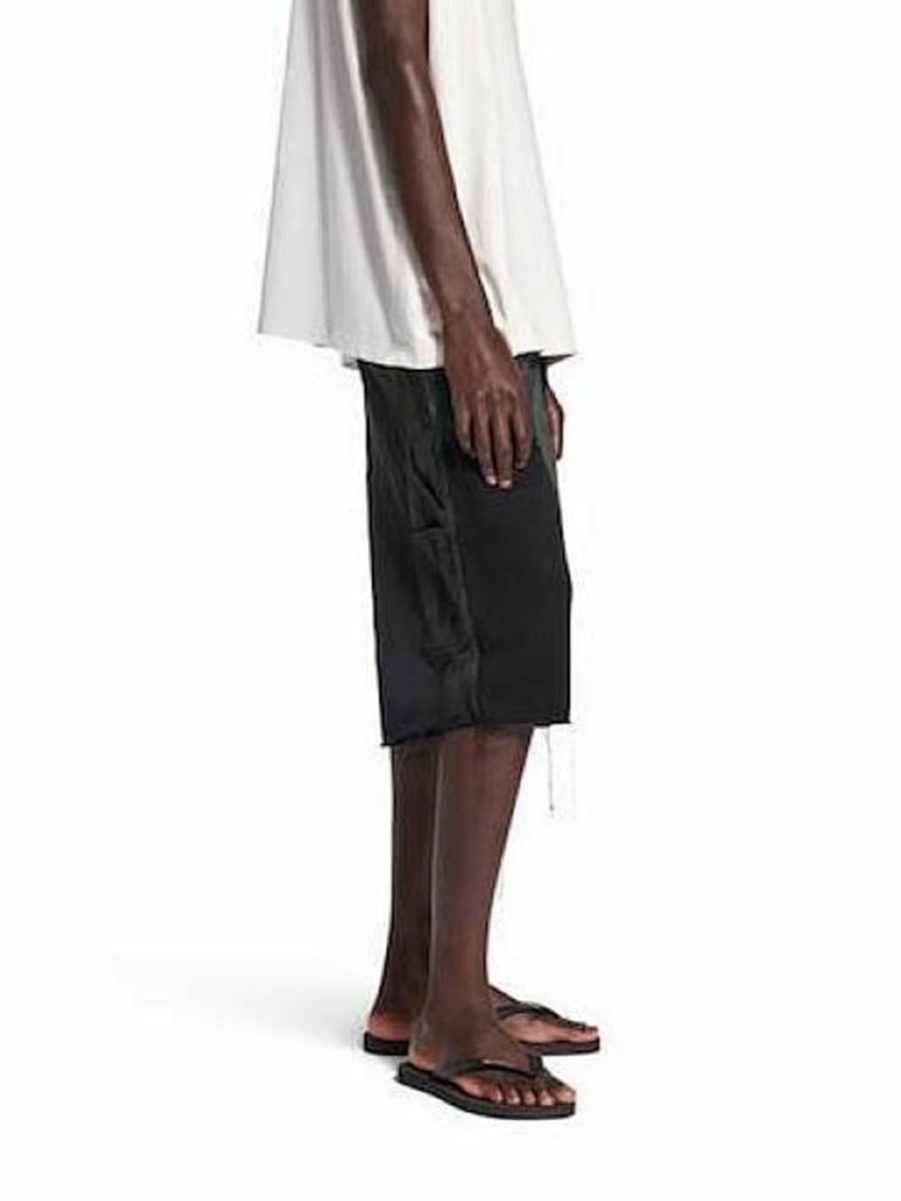 MIJKO Washed Logger Shorts Unisex Cat Whisker Fuzzy Edge Cuff Design Spliced Black TJ170