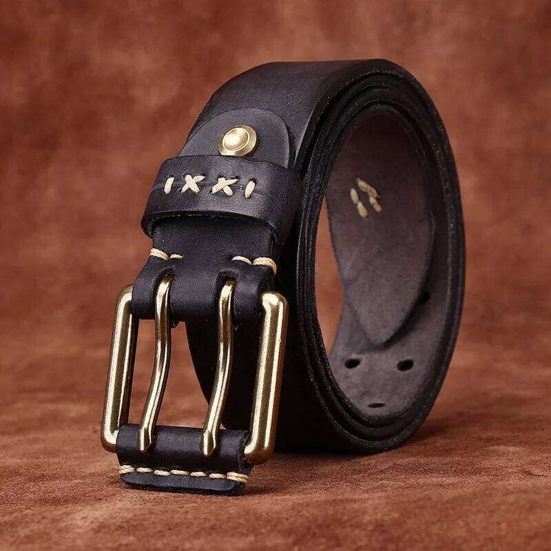 3.8CM Retro Real Genuine Leather Brass Buckle Luxury Belts Men Pure Cowskin Strap Male Cowboy Jeans Belt for Man Z260226