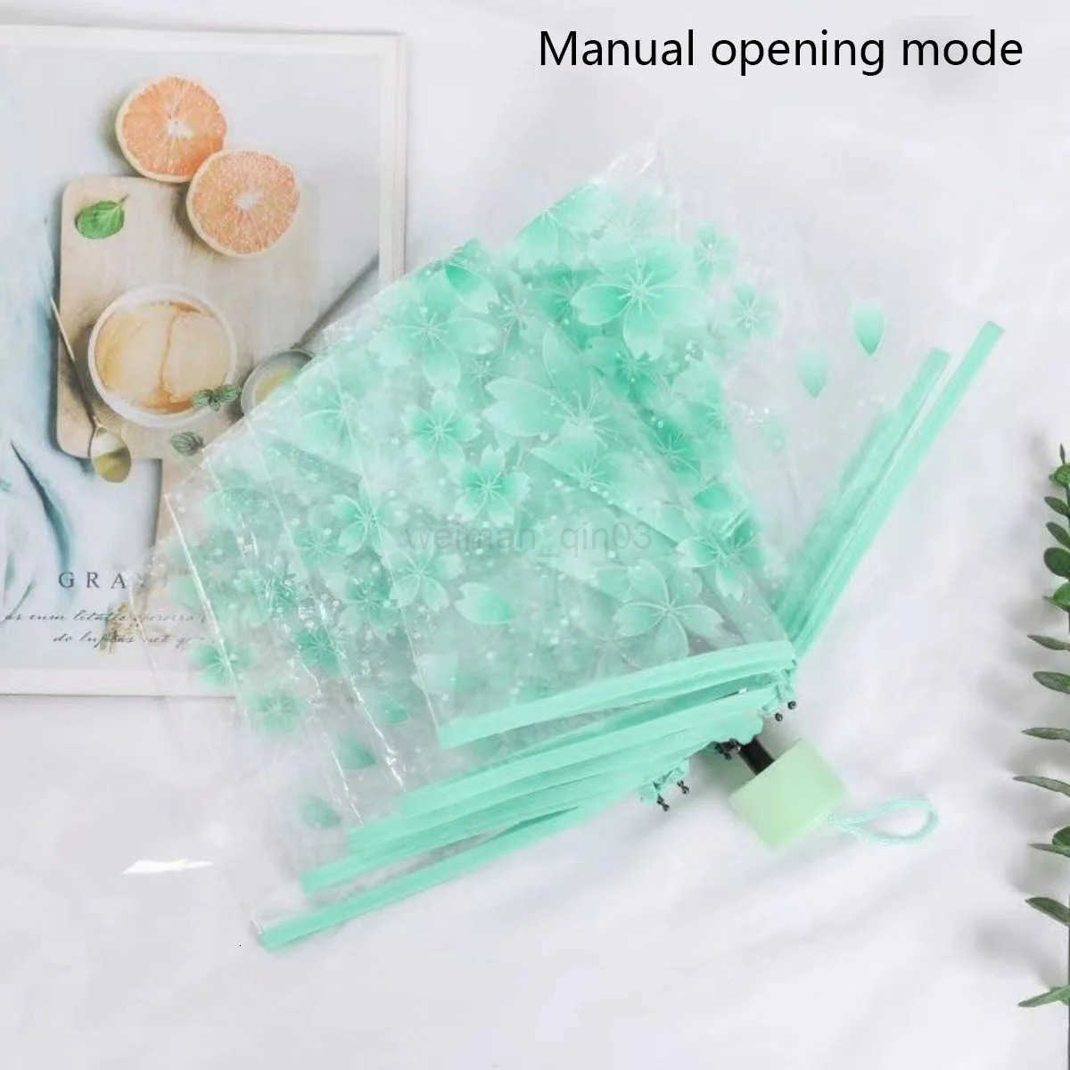 1pc Transparent umbrella windproof and rainproof cherry blossom girl umbrella PVC portable cute flower home rain gear H260314