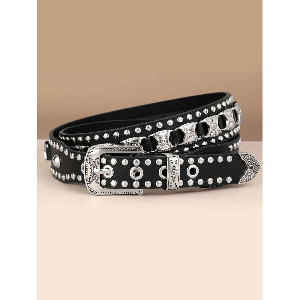 Maikun New Men's European And American Punk Fashion Women's Rivet Wide Waist Cross Border Jeans Belt Unisex Z260226