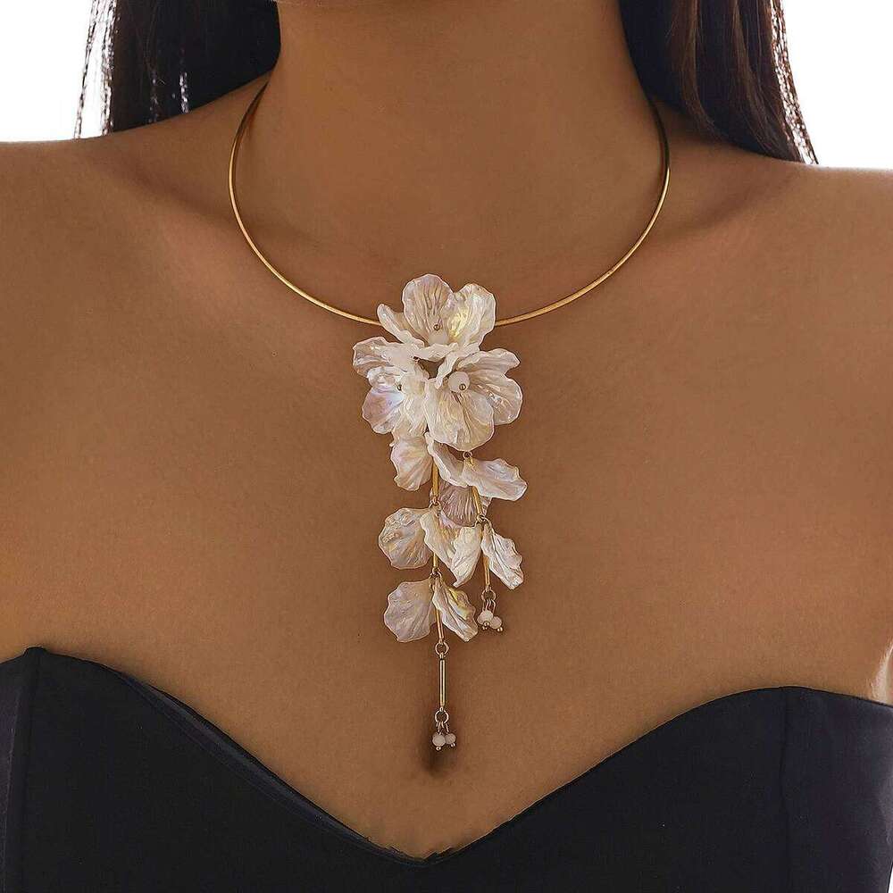 KunJoe Trend Plastic 3D Flower for Women Petal Long Tassels Necklace Earrings Set Luxury Wedding Jewelry Z260313