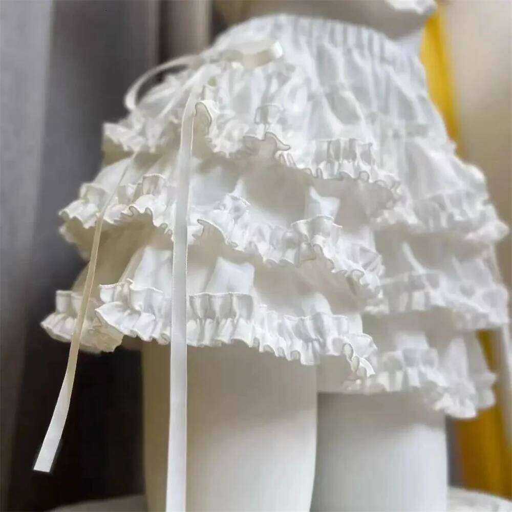 Sweet White Bow Lace Up Cake High Waist Slimming Vintage A-Line Mini Skirt for Women Summer New Arrival Japanese Style Z260314
