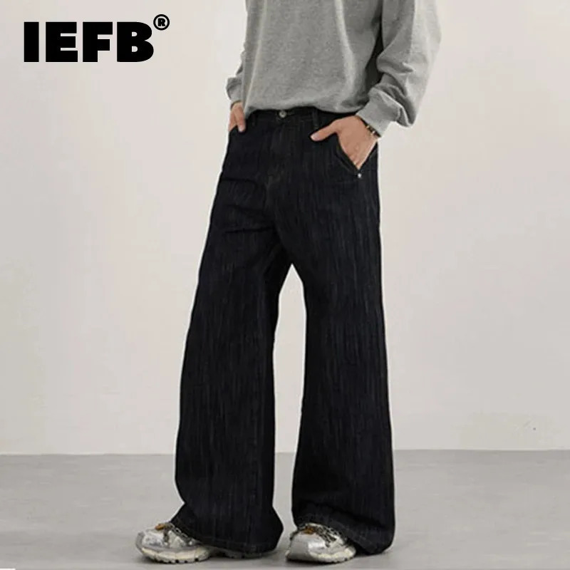 IEFB High Street Mens Denim Pants Solid Color Casual All-match Straight-leg Washing Bottom Loose Male Wide Leg Jeans 9X1447 260311
