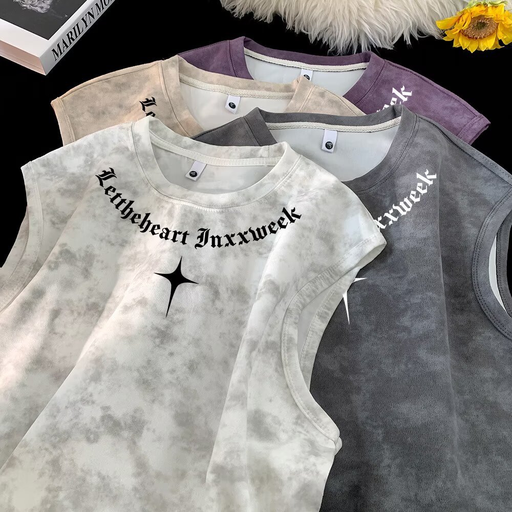 Summer High Designer Hoodie Street Trendy American Polo Designer T-shirt Tiedye Vest For Men Fashionable Simple Loose Casual Sleeveless