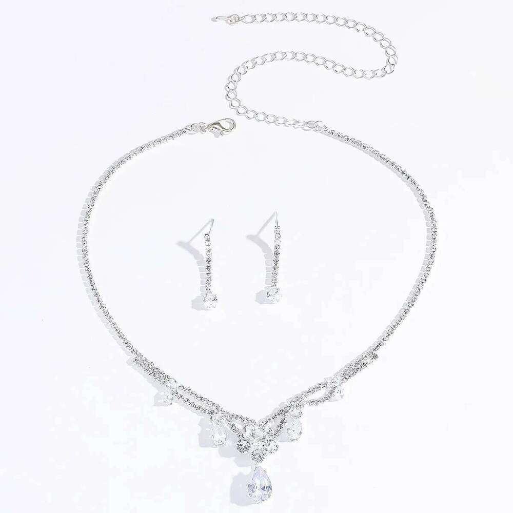 Women's Fashion Super Flash Copper Inlaid Diamond Claw Chain Water Drop Set, Design Sense Light Luxury Jewelry Set for Women Z260313