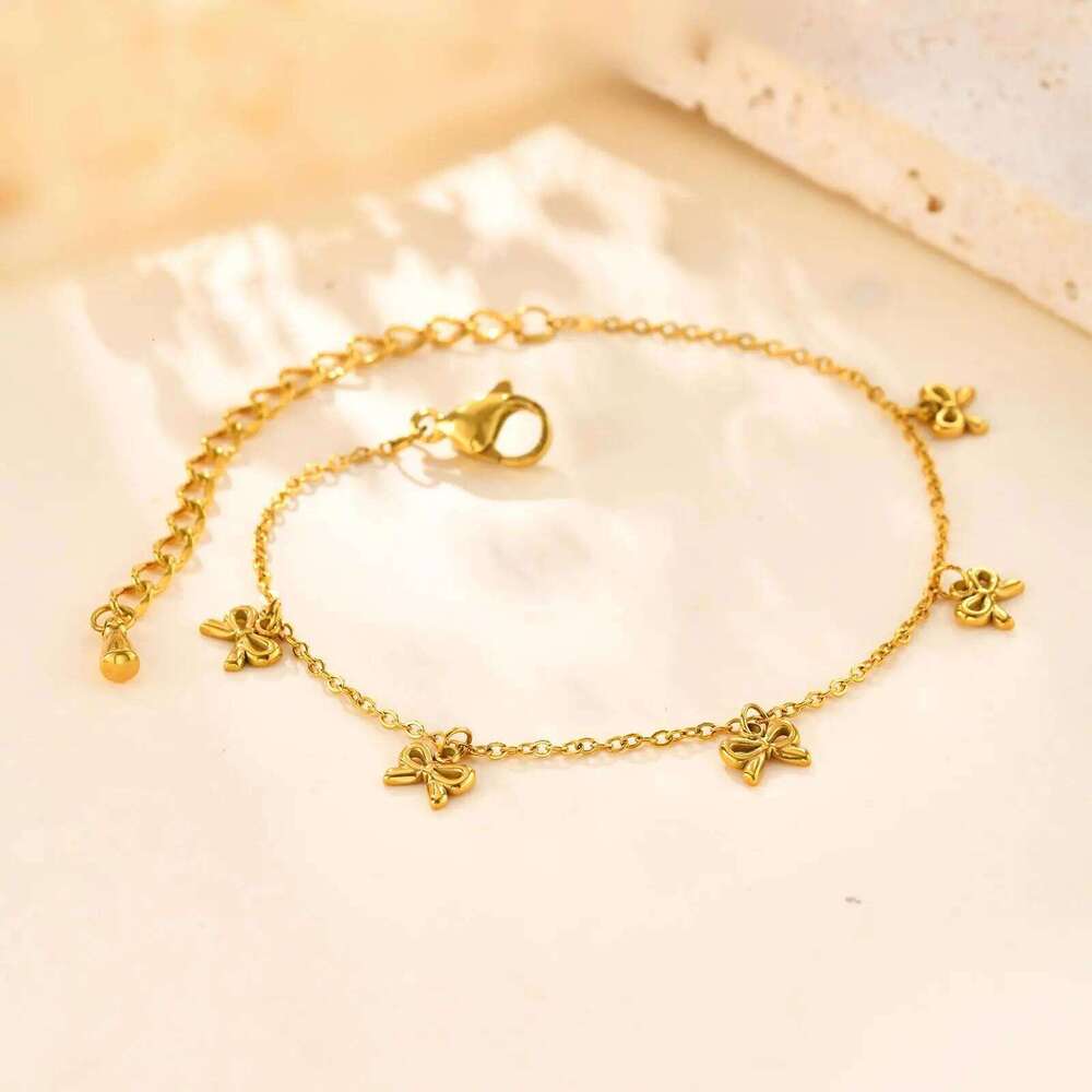 Minimalist Bowknot Bracelet for Women,Gold Color Stainless Steel Flat Rolo Chain Bow Bracelets,Trendy Waterproof Jewelry Gifts Z260313