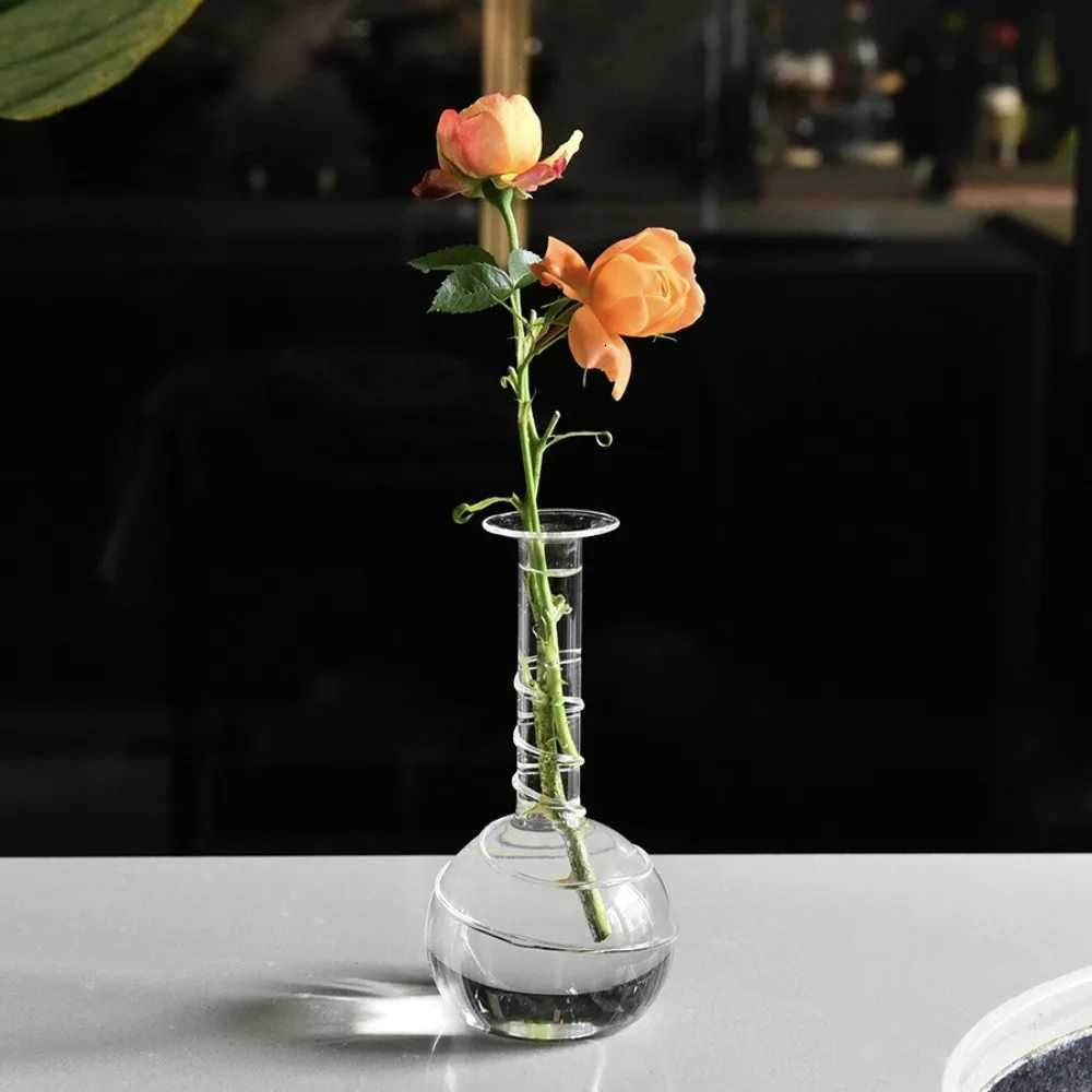 Transparent Glass Vase Decoration Desktop Simple Water Nourishing Vase Fresh Flowers Fine Mouthed Vase Living Room Decoration Y260314